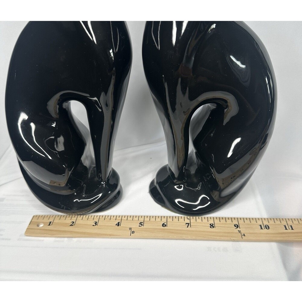 VTG Artmark Fine Ceramic Midnight Shadows Pair of Black Cats Green Eyes 12.5 in - Picture 12 of 12